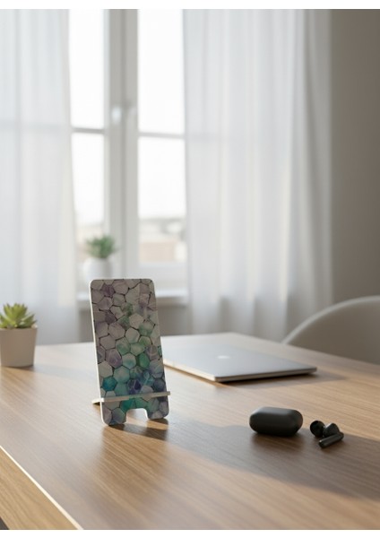 Pleksi Telefon Standı ve Telefon Tutucu Premium Çakıl Taşı Baskı Tasarım