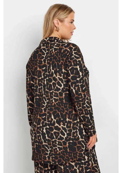 Büyük Beden Uzun Kollu Önü Düğmeli Leopar Desenli Gömlek 322258 indirimleri