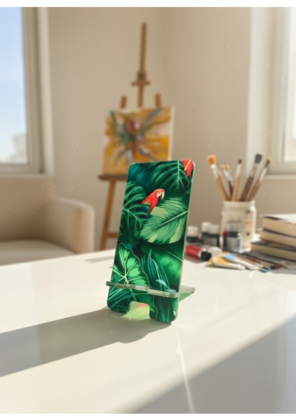 Pleksi Telefon Standı ve Telefon Tutucu Premium Papağan Epoksi Baskı Tasarım