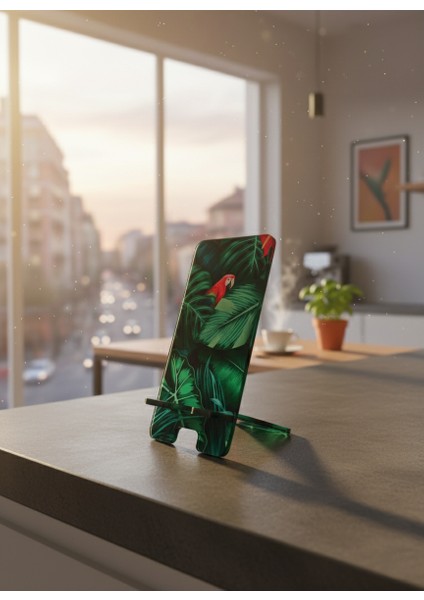 Pleksi Telefon Standı ve Telefon Tutucu Premium Papağan Epoksi Baskı Tasarım fiyatları