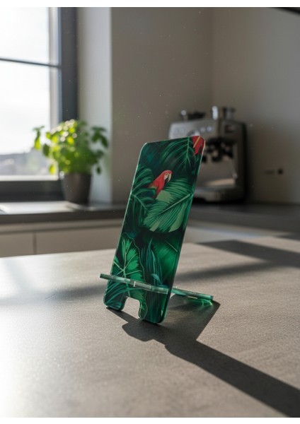 Pleksi Telefon Standı ve Telefon Tutucu Premium Papağan Epoksi Baskı Tasarım modelleri