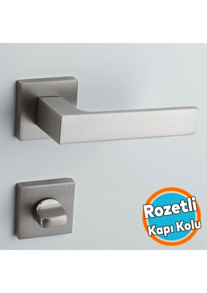 Wc-Banyo Kapı Kolu Kare Rozetli Inox Sağa Sola Uygun Iç Dış Kapısı Kilitlenebilir 1 Takım