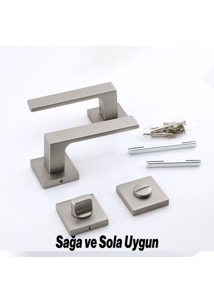 Wc-Banyo Kapı Kolu Kare Rozetli Inox Sağa Sola Uygun Iç Dış Kapısı Kilitlenebilir 1 Takım fiyatları