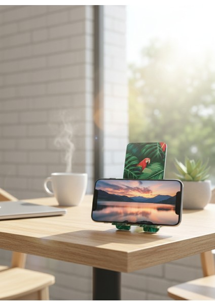 Pleksi Telefon Standı ve Telefon Tutucu Premium Papağan Epoksi Baskı Tasarım