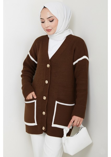 Ilge Düğmeli Triko Hırka 1597 - Kahve