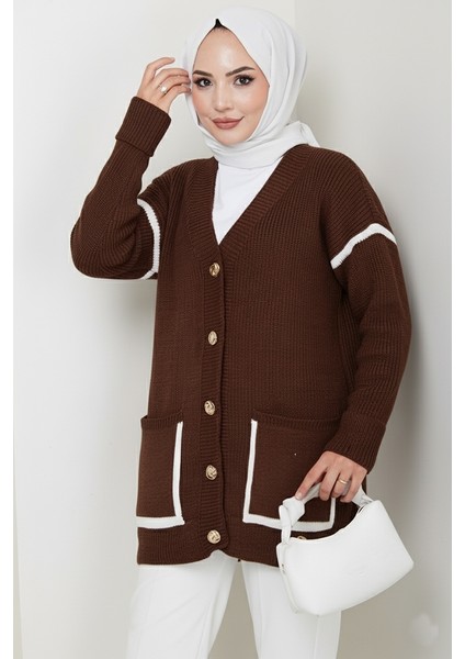 Ilge Düğmeli Triko Hırka 1597 - Kahve fiyatları