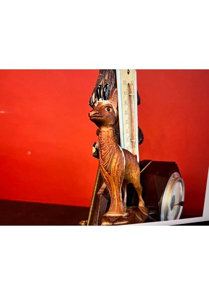 Fransız Ahşap Derece ve Barometre 24 cm Boyunda