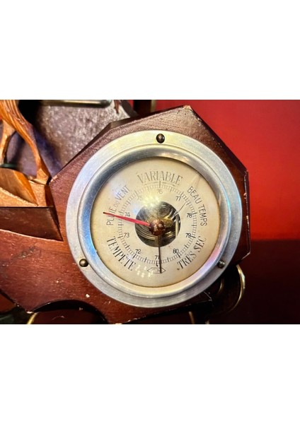Fransız Ahşap Derece ve Barometre 24 cm Boyunda