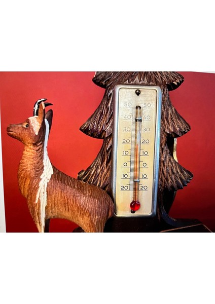 Fransız Ahşap Derece ve Barometre 24 cm Boyunda