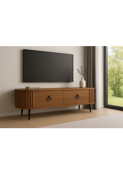 Linea 180 Lik Ovalli Çıtalı 2 Kapaklı Tv Ünitesi – Ceviz Detaylı, 180 Cm, Duvara Monte Edilebilir fiyatları