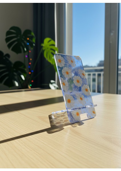 Pleksi Telefon Standı ve Telefon Tutucu Premium Papatya Epoksi Baskı Tasarım