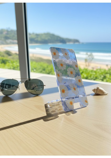 Pleksi Telefon Standı ve Telefon Tutucu Premium Papatya Epoksi Baskı Tasarım fiyatları
