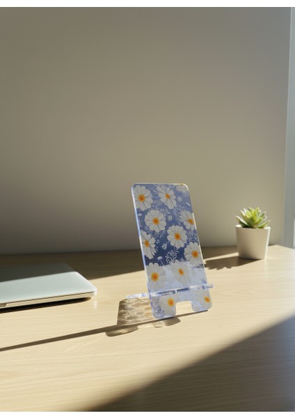 Pleksi Telefon Standı ve Telefon Tutucu Premium Papatya Epoksi Baskı Tasarım modelleri