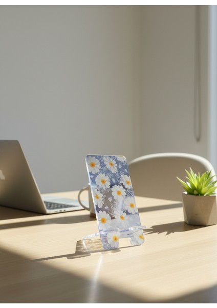 Pleksi Telefon Standı ve Telefon Tutucu Premium Papatya Epoksi Baskı Tasarım fırsatları