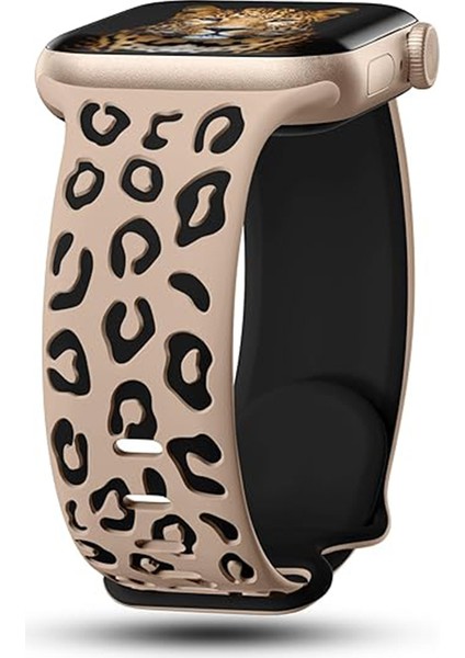 Apple Watch 9 (45MM) Uyumlu Desenli Silikon KORDON-140 Bej-Siyah