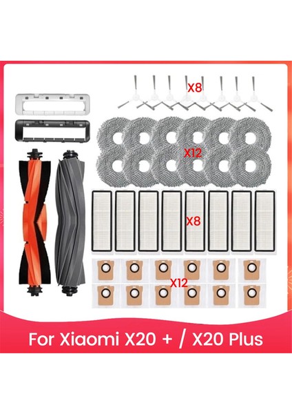 Xiaomi X20+ X20 Plus Elektrikli Süpürge Yedek Parçaları Için 44 Adet Fırça Filtresi Toz Torbası Paspas Bezi ve Ana Fırça Kapağı Seti (Yurt Dışından)