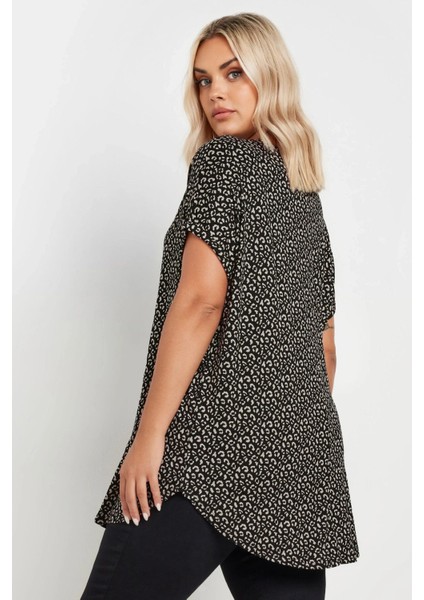 Büyük Beden V Yaka Kısa Kollu Desenli Bluz 303529 indirimleri