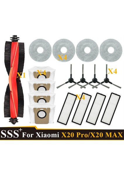 Xiaomi Robot Süpürge X20 MAX/X20 PRO/D109GL/D102GL Aksesuarları Ana Yan Fırça Hepa Filtre Paspas Bezi Toz Torbası (Yurt Dışından)