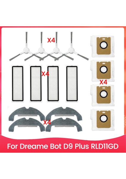 Dreame Bot D9 Plus RLD11GD Robot Süpürge Yan Fırça Hepa Filtre Paspas Bezi Toz Torbası Aksesuarları (Yurt Dışından)