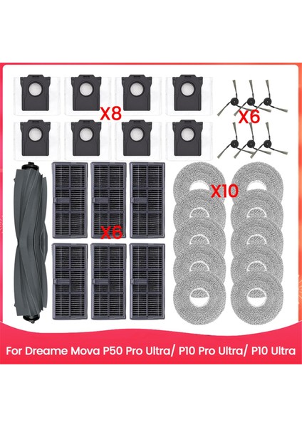 Dreame Mova P50 Pro Ultra/ P10 Pro Ultra/ P10 Ultra Elektrikli Süpürge Yedek Parçaları Fırça Hepa Filtre Paspas Bezi Toz Torbası Parçaları (Yurt Dışından)