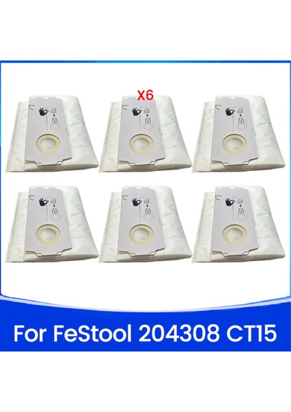 Festool 204308 Ct 15 Elektrikli Süpürge Aksesuarı Için 6 Adet 204308 Ct Mini/midi -2/5 Filtre Toz Torbası (Yurt Dışından)