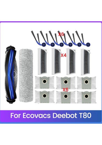 Ecovacs Deebot T80 Robot Süpürge Parçaları Için 18 Adet Yedek Ana Yan Fırça Hepa Filtre Toz Torbası Silindir Bez (Yurt Dışından)