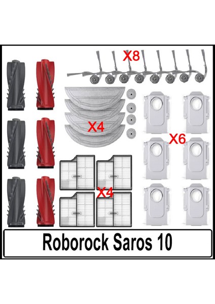 Roborock Saros 10 Aksesuarları Ana Silindir Yan Fırça Hepa Filtre Paspas Bezi Toz Torbası Robot Süpürge Parçaları (Yurt Dışından)