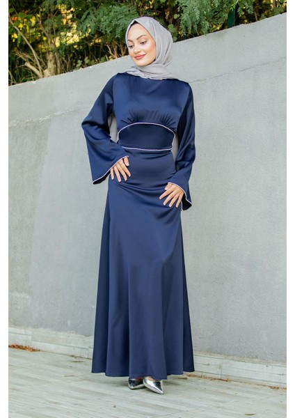 Kol ve Bel Taş Detaylı Saten Abiye-Laci