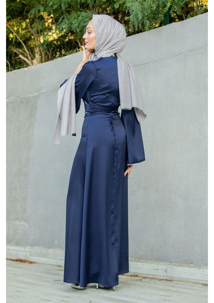 Kol ve Bel Taş Detaylı Saten Abiye-Laci modelleri