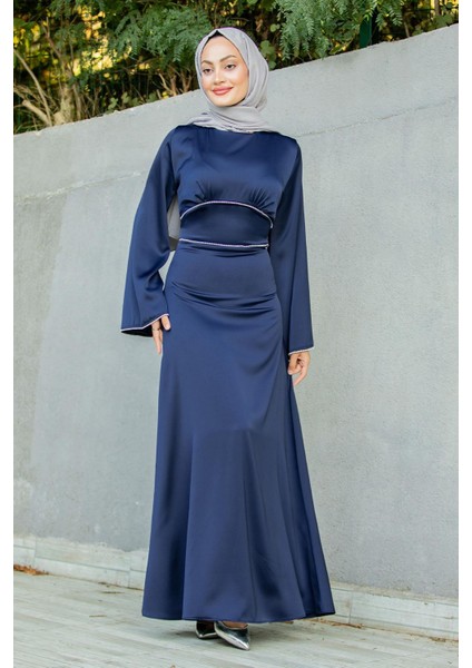 Kol ve Bel Taş Detaylı Saten Abiye-Laci indirimleri