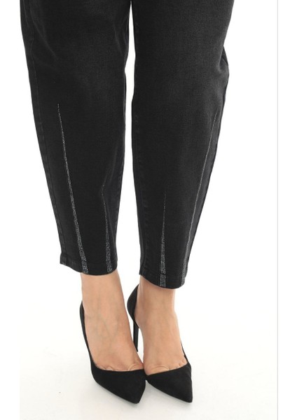 Büyük Beden Kadın Mom Fit Paçası Taşlı Yüksek Bel Beli Lastikli Ekstra Battal Pantolon fiyatları