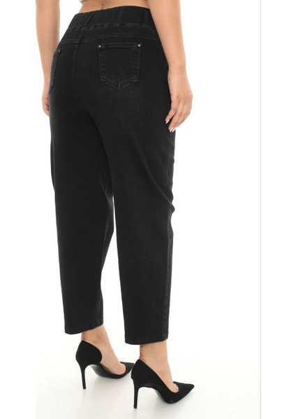 Büyük Beden Kadın Mom Fit Paçası Taşlı Yüksek Bel Beli Lastikli Ekstra Battal Pantolon modelleri