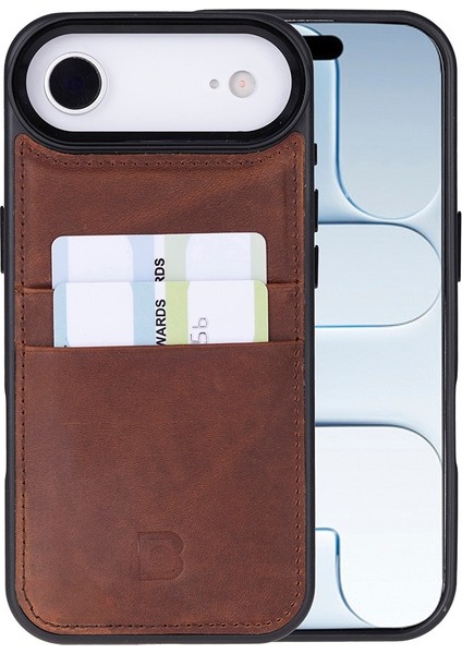 , Apple iPhone Air Için, Hakiki Deri, El Yapımı Kartlıklı Kılıf, Iç Yüzeyi Kadife, Antik Kahve