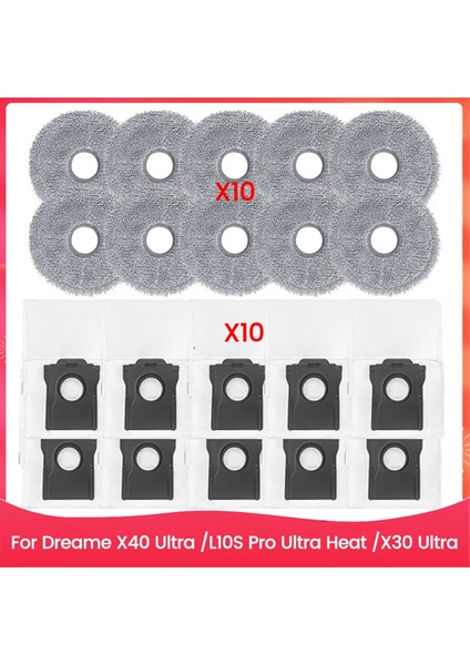 Dreame X40 Ultra L10S Pro Ultra Heat X30 Ultra Elektrikli Süpürge Yedek Parçalarına Uygun 20 Adet Paspas Bezi ve Toz Torbası (Yurt Dışından)