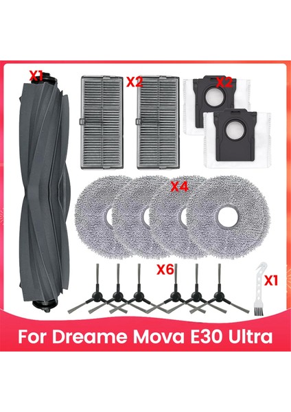 Dreame Mova E30 Ultra Robot Süpürge Yedek Parçaları Ana Yan Fırça Hepa Filtreleri Paspas Bezi Toz Torbaları (Yurt Dışından)