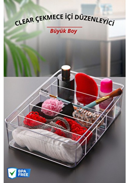 5 Bölmeli Büyük Boy Şeffaf Çekmece Düzenleyici Organizer 30x21x7.5 cm modelleri