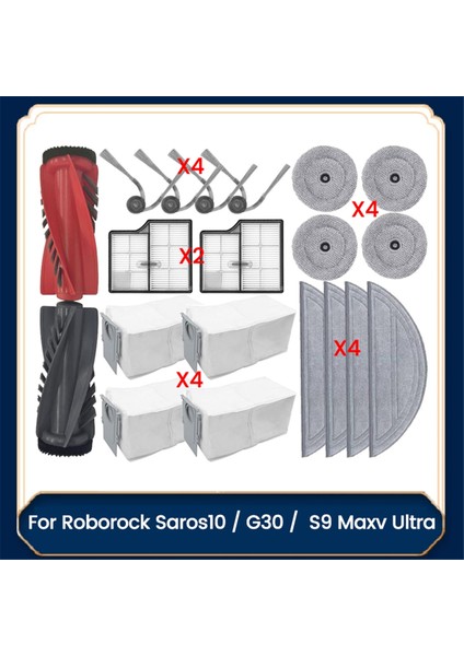 Roborock SAROS10 / G30 / S9 Maxv Ultra Vakum Aparatı Ana Yan Fırça Filtresi Paspas Pedi Toz Torbası Için 20 Adet Aksesuar Seti (Yurt Dışından)