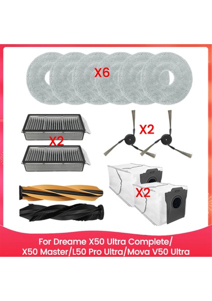 Dreame X50 Ultra COMPLETE/X50 MASTER/L50 Pro Ultra/mova V50 Ultra Yedek Parçaları Fırça Filtreleri Paspas Pedleri Toz Torbası (Yurt Dışından)