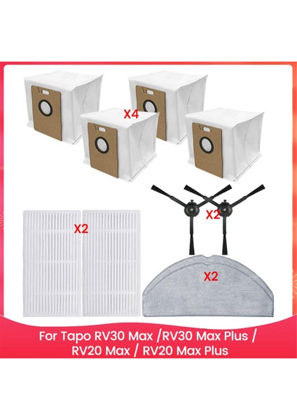 Tapo RV30 Max / RV30 Max Plus / RV20 Max / RV20 Max Plus Robot Süpürge Için Filtre Toz Torbası Yan Fırça Paspas Bezi (Yurt Dışından)