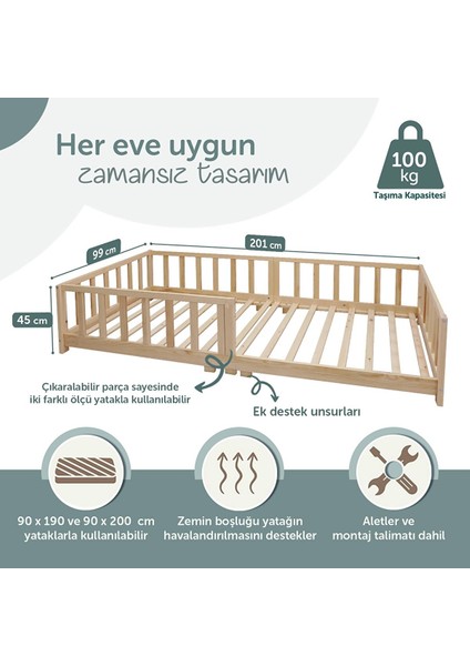 Montessori Çatısız Karyola 90X190 cm fiyatları