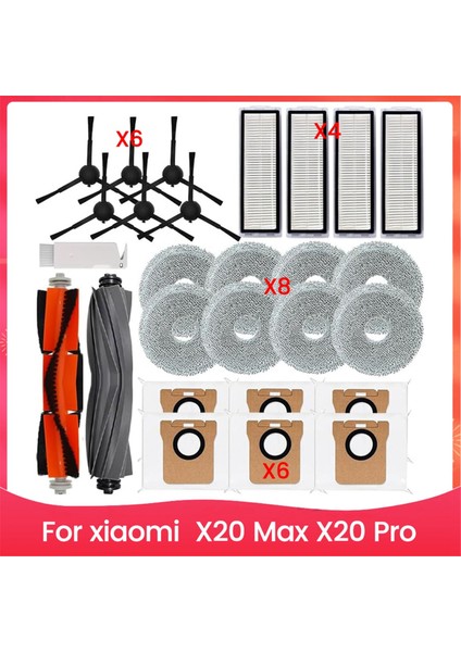 Xiaomi X20 Max, X20 Pro Robot Süpürge Için Yedek Aksesuar Seti Ana Yan Fırça Hepa Filtreleri Paspas Pedleri Toz Torbaları (Yurt Dışından)