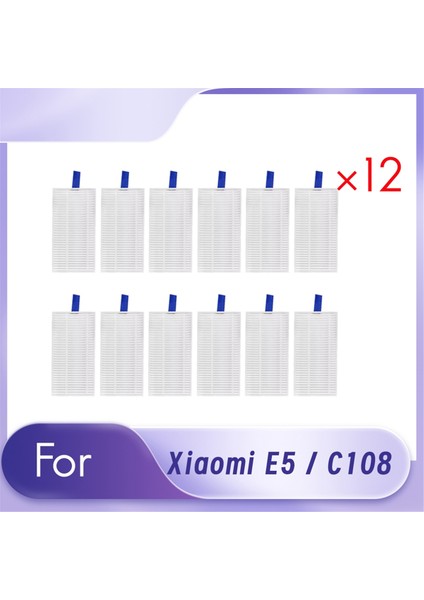 Xiaomi E5 / C108 Süpürme Robotu Aksesuarları Için 12 Adet Temizleyici Filtre Temizleyici Parça Değişimi (Yurt Dışından)
