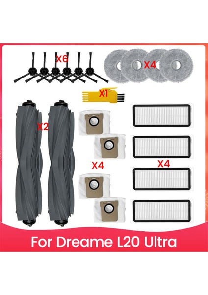 Dreame L20 Ultra Robot Süpürge Için Yedek Aksesuar Seti Ana Yan Fırça, Hpea Filtreleri, Paspas Bezleri ve Toz Torbaları (Yurt Dışından)