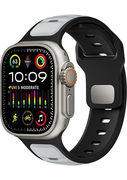 Apple Watch 6 (44MM) Uyumlu Yeni Tasarım Silikon KORDON-135 Gümüş-Siyah fiyatları