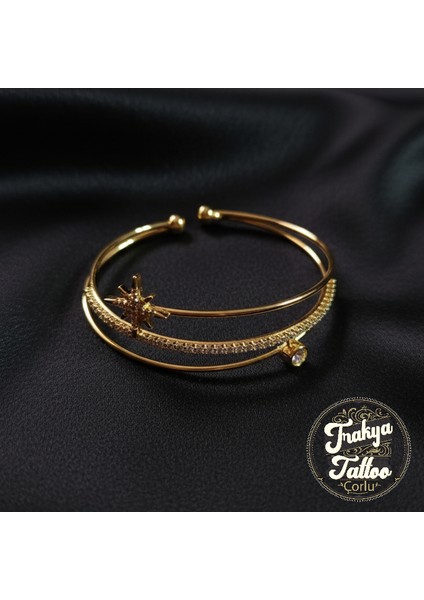 Zirkon Taşlı Su Yolu ve Kuzey Yıldızı Kadın Çelik Kelepçe Bileklik Paslanmaz fiyatları