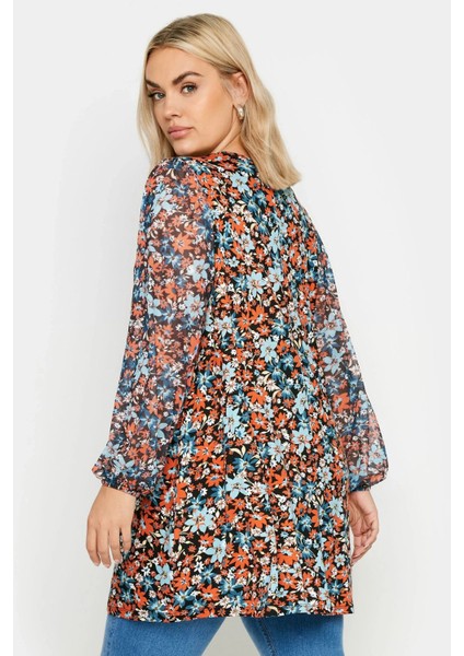 Büyük Beden Uzun Kolları Tül Detaylı Pileli V Yaka Bluz 303116 indirimleri