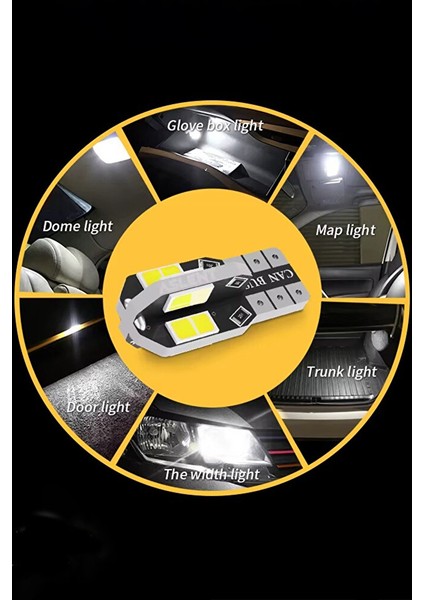 T10 LED Dipsiz W5W Canbus 12 Ledli Beyaz Park Plaka Ampul 2 Adet