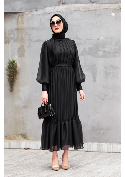 Mindy Drapeli Özel Gün Elbisesi-Siyah modelleri