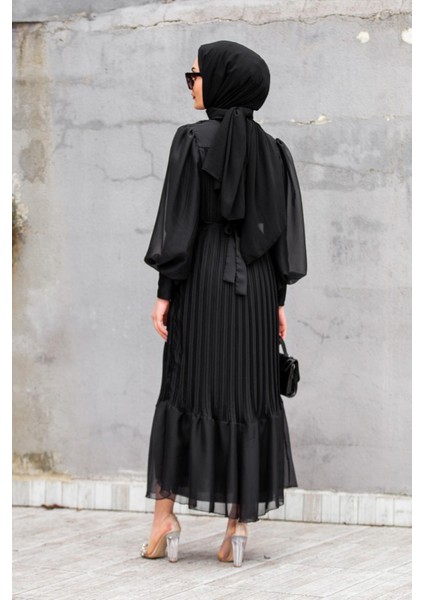 Mindy Drapeli Özel Gün Elbisesi-Siyah fırsatları