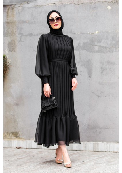 Mindy Drapeli Özel Gün Elbisesi-Siyah indirimleri